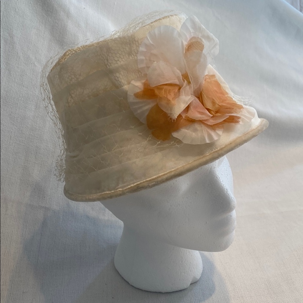 Vintage Silk Cream and Orange Floral Hat